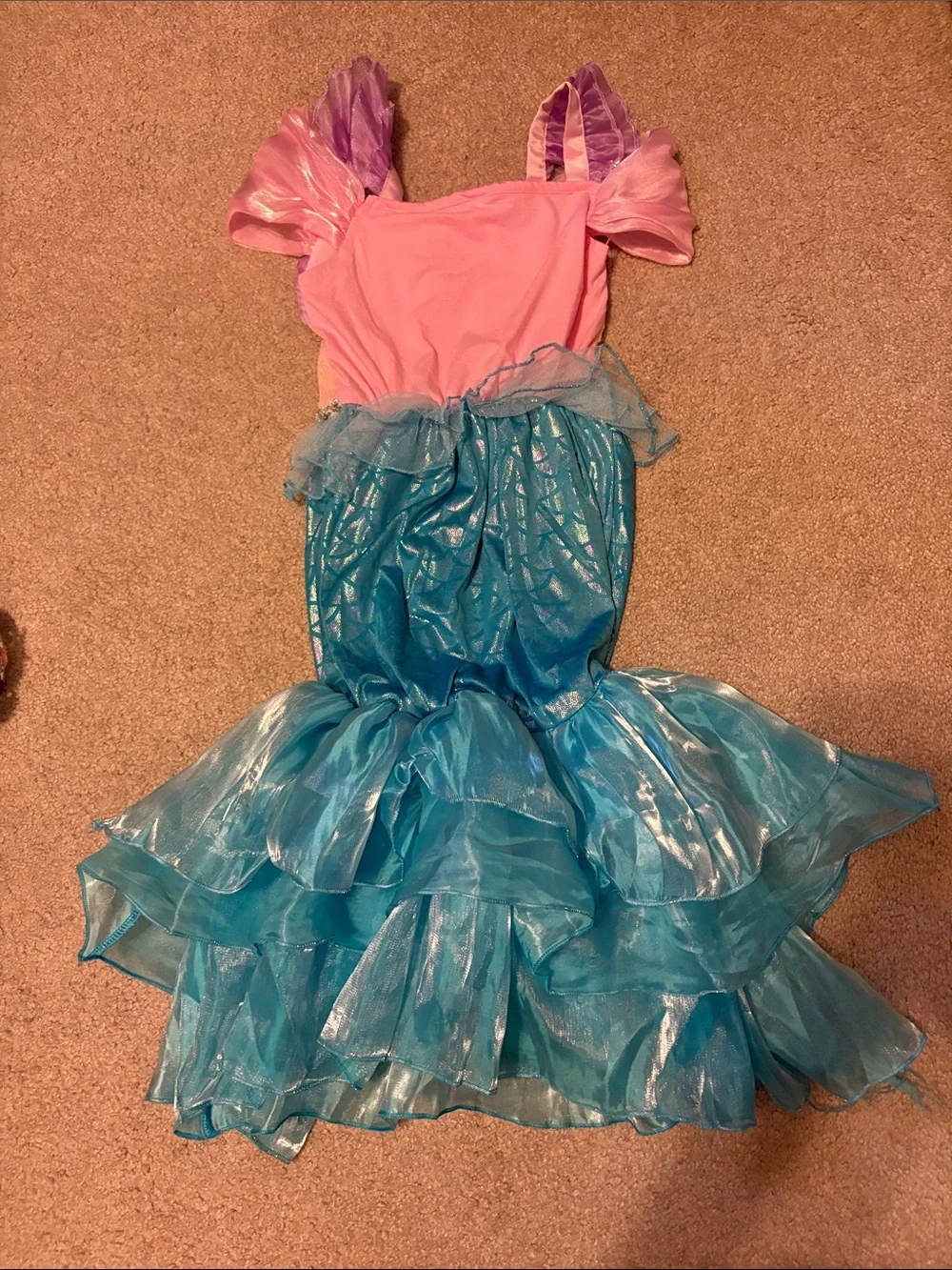 Girls Pink and Teal Mermaid Costume Dress with Crown